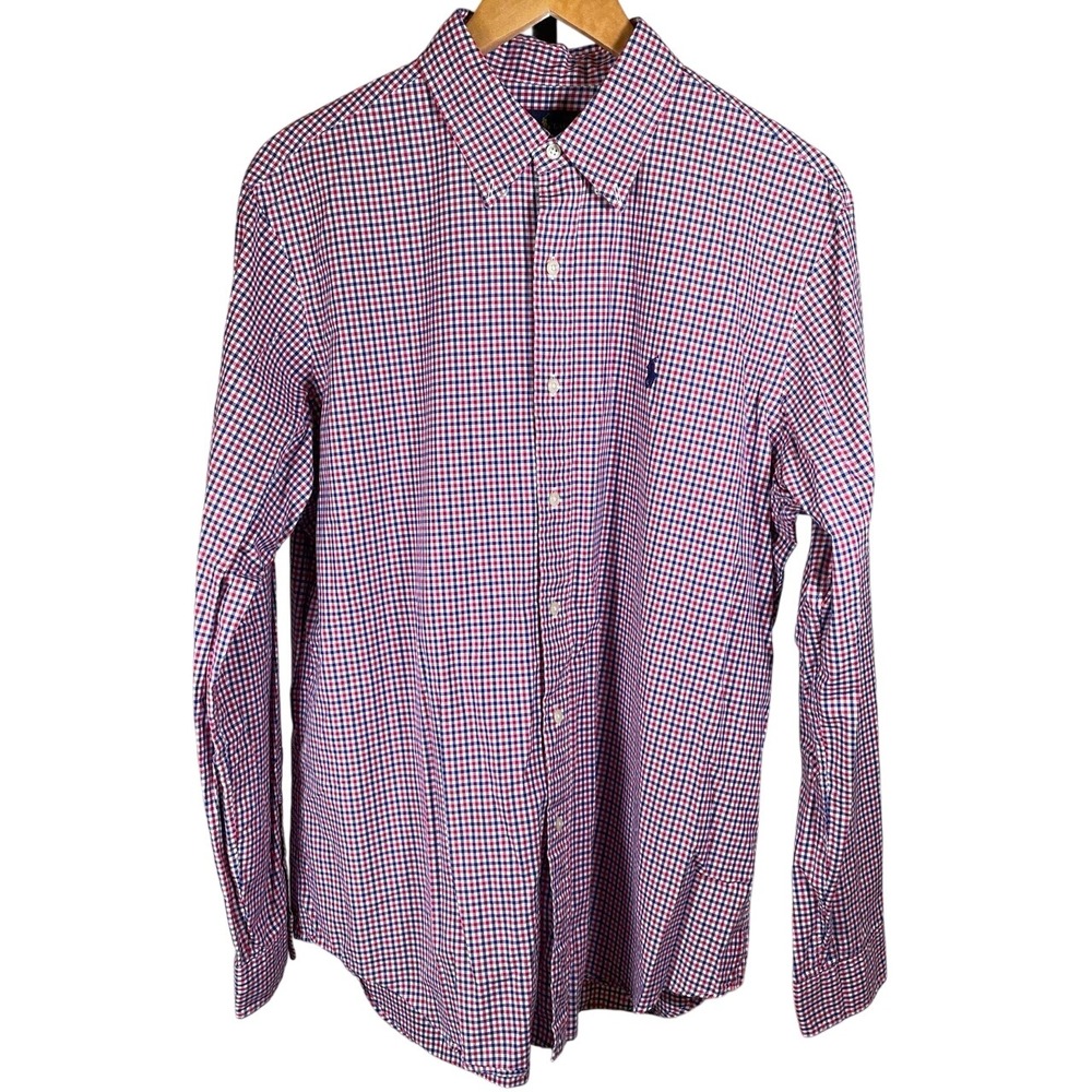 Ralph Lauren Men's Large Gingham Button Down Shirt Long Sleeve Red Blue Check - Picture 1 of 5